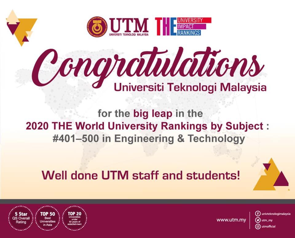 UTM Ranked 401500 Times Higher Education World University Ranking 2020 UTM NewsHub