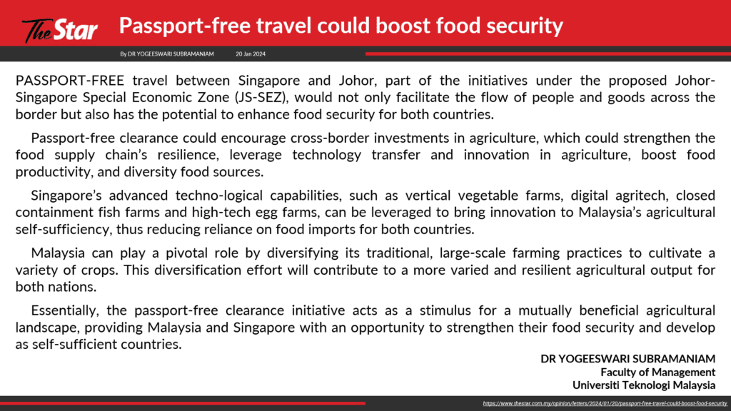 Passport free travel could boost food security [The Star]
